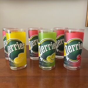 VINTAGE 1998 Set Perrier
"Can Labels" Glass Tumblers Collectible Rare